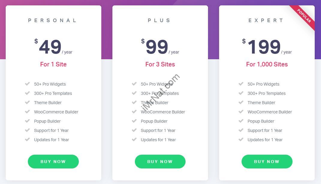 Pricing of Elementor pro