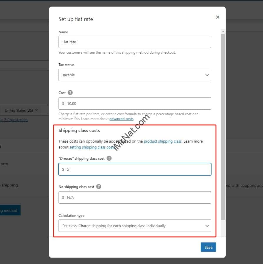 edit flat rate shipping class cost