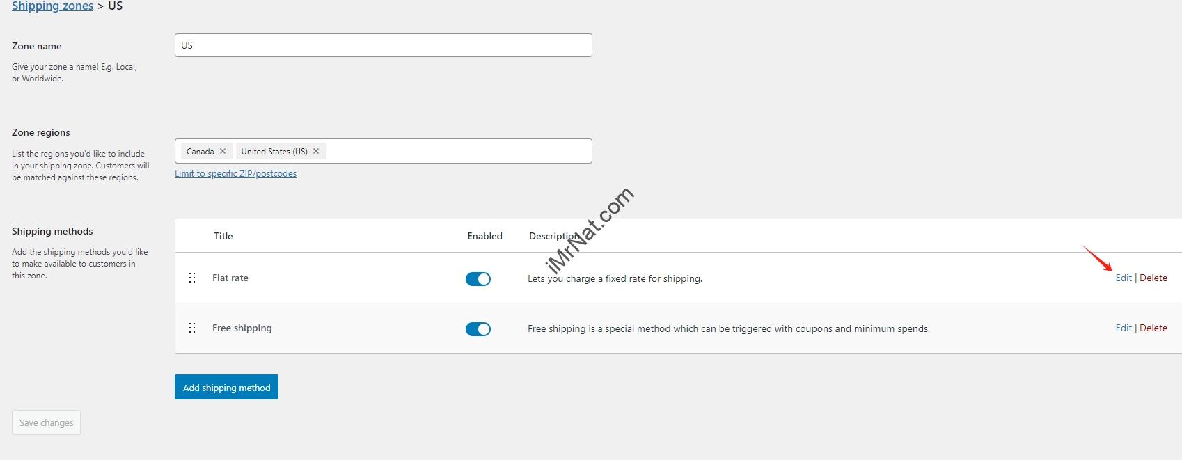 edit flat rate shipping methods