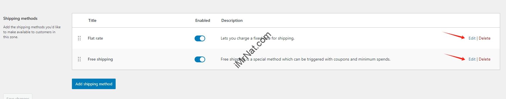 edit shipping methods