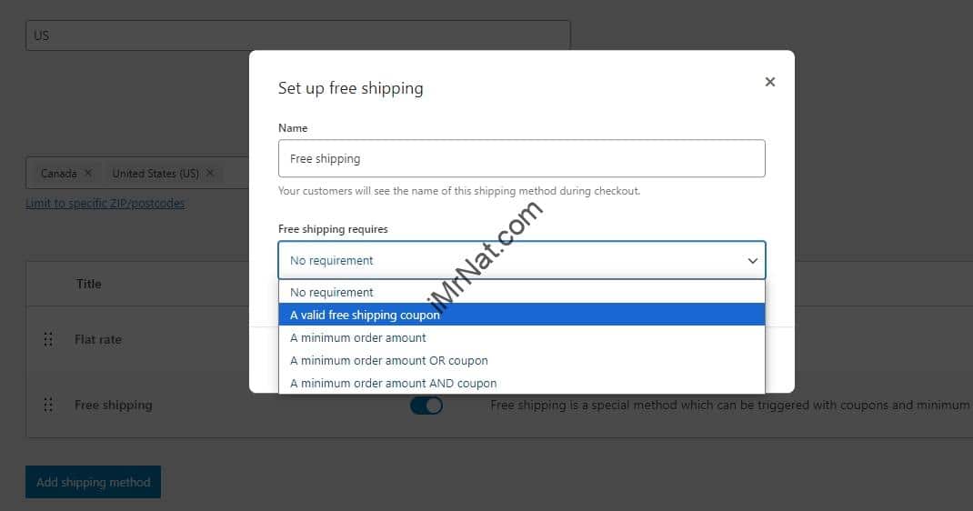 set up free shipping requires