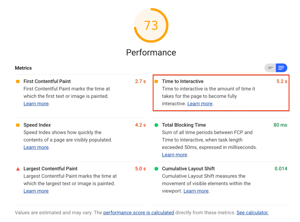 time to interactive pagespeed insights
